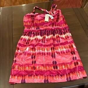 NWT Banana Republic Petite Women's Pink Red Tie Dye Silk Sleeveless Mini
